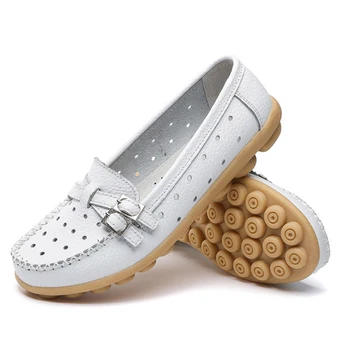 

6 Colors Buckle Loafers Slip On lady Flat Shoes Moccasins Plus Size 2019 Shoes Woman Genuine Leather Women Shoes Flats zapatos