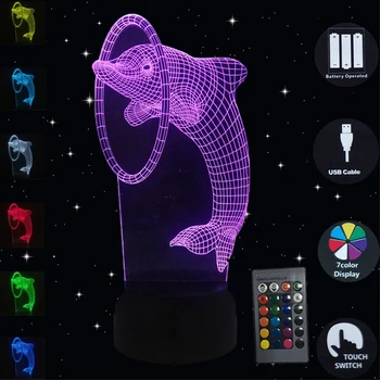 

3D Illusion Night Lights 7 Colors Dolphin Led Table Lamp Usb Touch Switch Bedroon Deco Desk Lamp Nightlight Kids Christmas Gifts