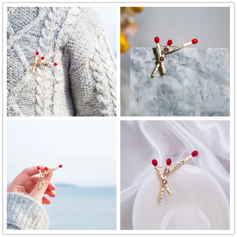 

2019 Fashion Jewelry Red Match Light Brooch My Fire Austiran Rhinestone Enamelled Brooch Pins Accessories for Women