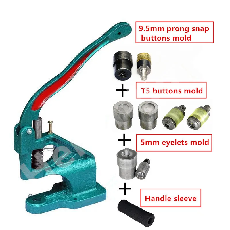 

1pc Buttons Rivets Tool Machine+1set 5mm eyelets tool mold+1set 9.5mm Prong Snap Buttons Mold+1set Snap Button Mold+1pc Glove