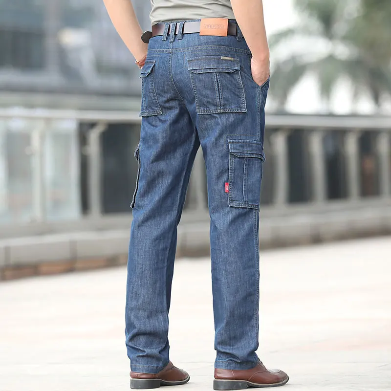 Summer JEEP Brand Cotton Cargo Jeans Elastic Men's Casual Full Length Retro Jeans Multi Pockets Cotton Pants Fashion Trousers 44 (24)