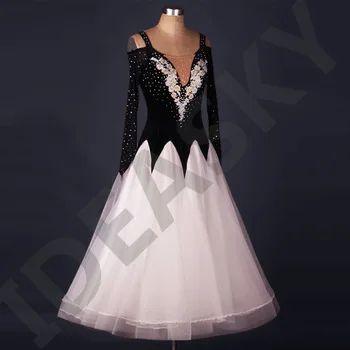 kids competition standard dress flamenco womens ballroom dance dresses long sleeve ballroom skirts black white waltz Tango