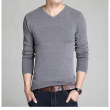 Laamei, хлопковый мужской свитер с длинным рукавом, пуловеры, тонкий мужской свитер с v-образным вырезом, топы, свободная однотонная трикотажная одежда для мужчин