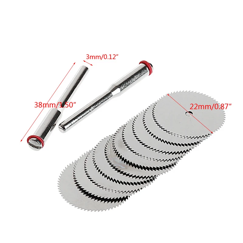 

10 x 22mm Wood Saw Blade Disc + 2 x Rod Dremel Rotary Cutting Tool