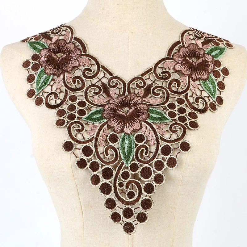 

Brown Lace Fabric Dress Applique Blouse Sewing Trims DIY Neckline Collar Costume Decoration Accessories African Scrapbooking