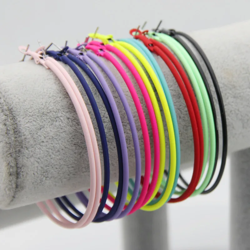 Rock Punk Big Round Hoop Earrings Trendy Neon Pink Metal Painted Large Circle Earrings For Women Statement Ear Party Jewelry 3