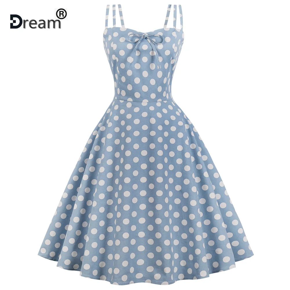 

S-2XL Plus Size Women Vintage Dress Fashion Polka Dot Summer Dress Bowknot Zipper Sleeveless Dress Elegant Party Vestidos