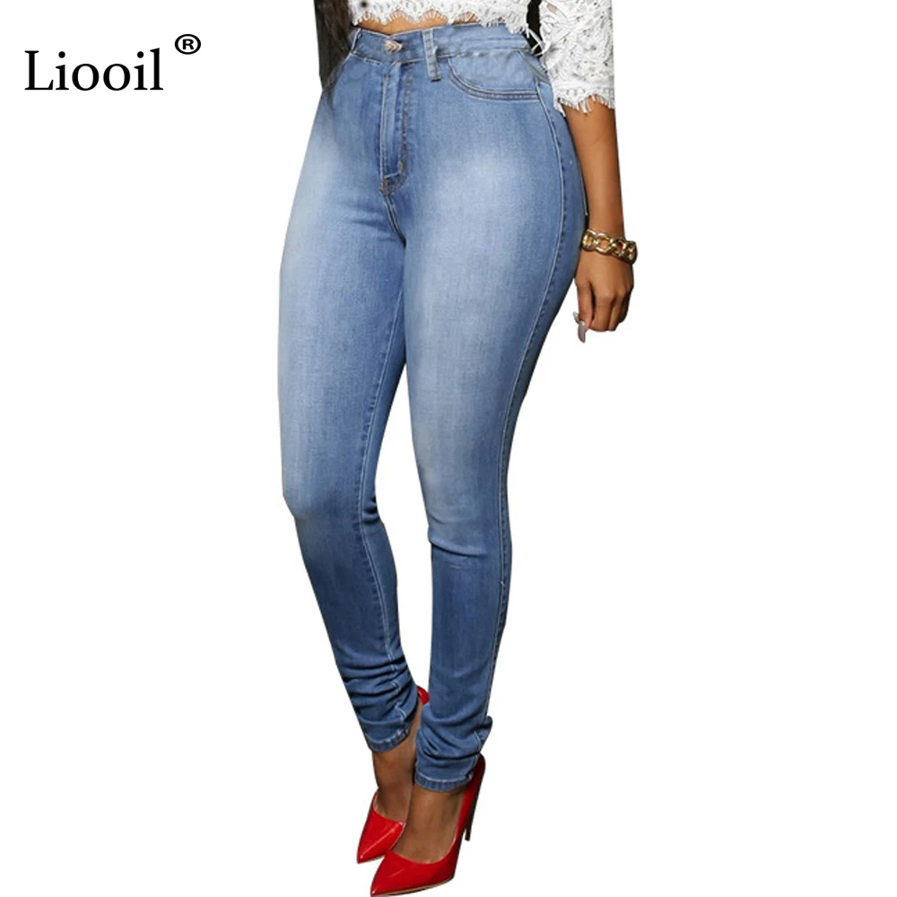 

Plus Size Women High Waisted Jeans 2016 Winter New Fashion Brand Vintage Washed Light Blue Skinny Woman Casual Jean Pants