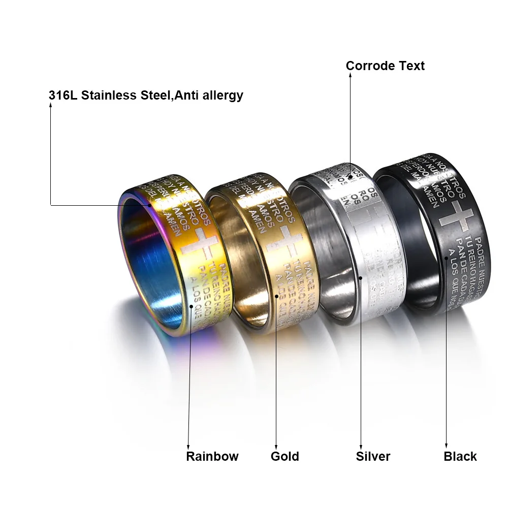 MMS модные кольца из нержавеющей стали 316L для мужчин и женщин, молитвенный Крест из Библейского лорда, кольца в стиле панк, модные мужские Подарочные ювелирные кольца