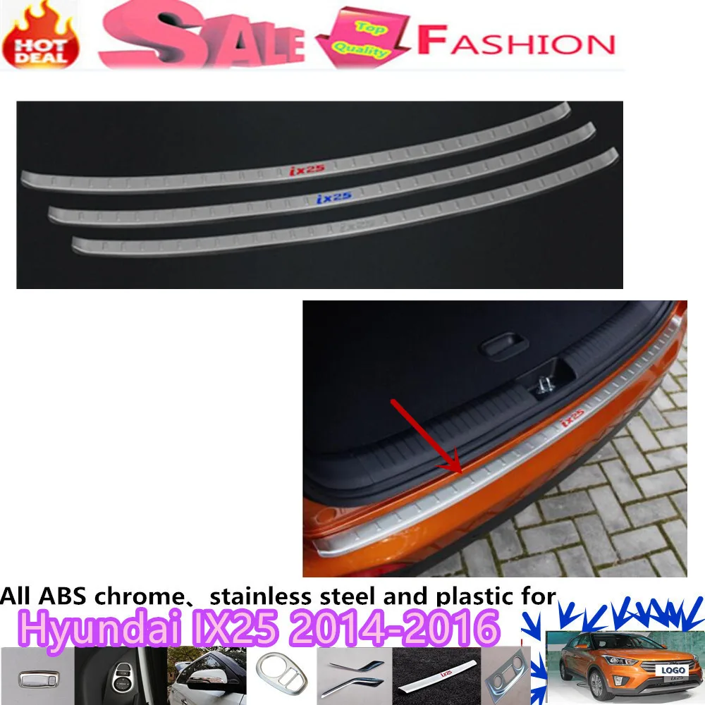 Free shipping Car external Rear Bumper trim Stainless Steel Scuff Sill trunk plate pedal 1pcs for Hyunda1 IX25 2014 2015 2016