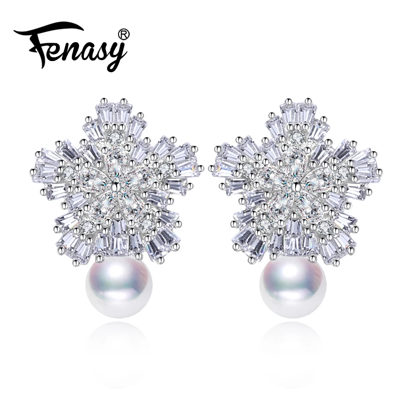 

FENASY Pearl Jewelry,natural round Pearl earring with 925 Sterling Silver earrings,gift for Women classic earrings with gift box