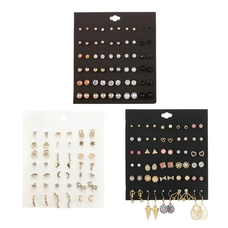

30 Pairs Mixed Round Ball Metal Pearl Crystal Stud Earrings Set Fashion Jewelry