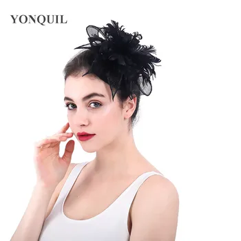 

Black color sinamay hats feather flower fascinators for party hats bridal hair accessories cocktail hats Free shipping XMF393