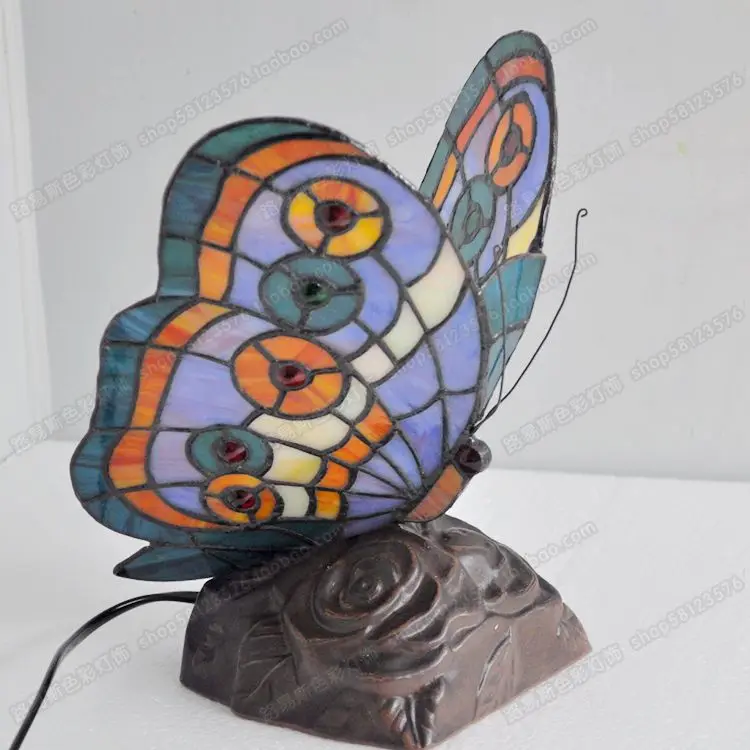 Прикроватная Настольная лампа с бабочкой, лампа для спальни, гостиная, европейский светильник с изображением животного стекло Тиффани, Новинка