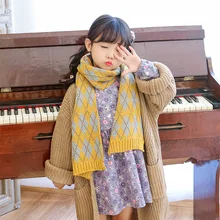 Модный уличный теплый и удобный мягкий шарф с геометрическим рисунком, детский Свежий Простой трендовый милый шарф