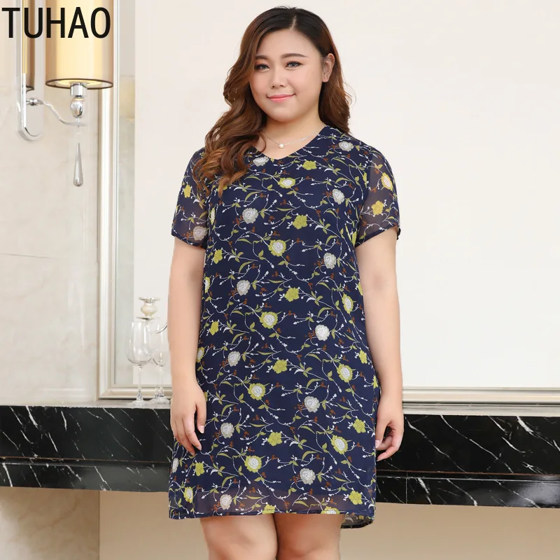 

TUHAO 2019 Womens Dresses Plus Size 10XL 9XL 8XL Summer Vintage Floral Print Shirts Party Dress Casual Vestidos Femininos