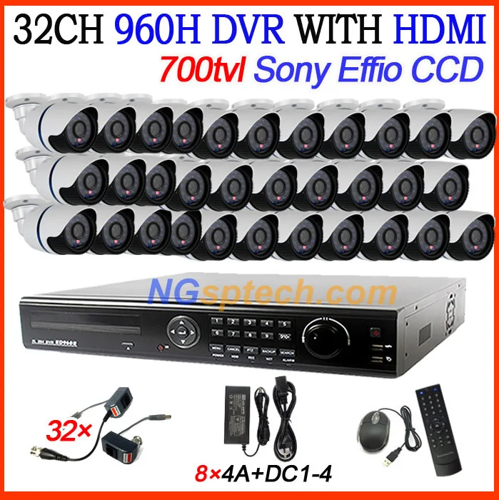 

32channel video DVR Recorder,net&mobile phone monitoring,SONY 700TVL 24PCS IR cameras surveillance security cctv system kit