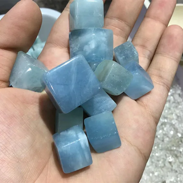 

50g Free ship fishbowl natural Aquamarine Crystal Tumbled cube Stones