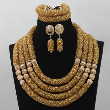 

Luxury 4 Layers Full Beads Jewelry Set New Champagne Dubai Wedding African Costume Jewelry Set Free Shipping WD382