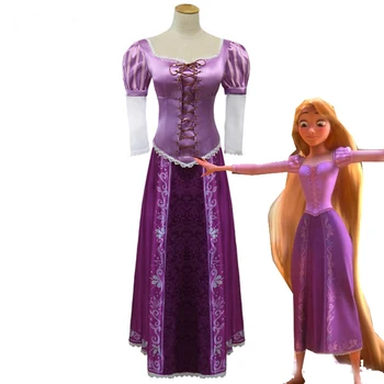 

Movie Tangled The Princess Rapunzel Dresses Halloween Party Cosplay Costume Women's Fashion Purple Satin Dresses