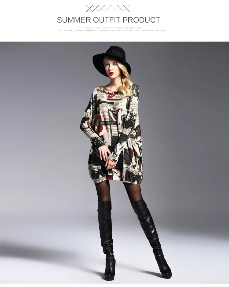 Spring and Autumn European and American fashion new women long-sleeved printing pullover long sweater shirt (4)