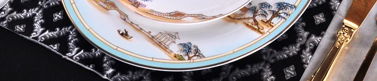 Фарфоровые обеденные тарелки в китайском стиле, креативные высококлассные столовые приборы на Западном озере, набор столовых приборов, декоративная плоская тарелка для стейка