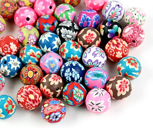 8Pcs Mixed Polymer Fimo Clay Round Spacer Beads Fit European Bracelets 14mm