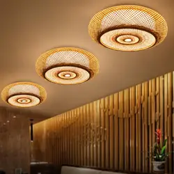 Бамбуковая плетеная круглый ротанговый светильник Подвесной Потолочный светильник Домашнее освещение светодио дный лампа для гостиной