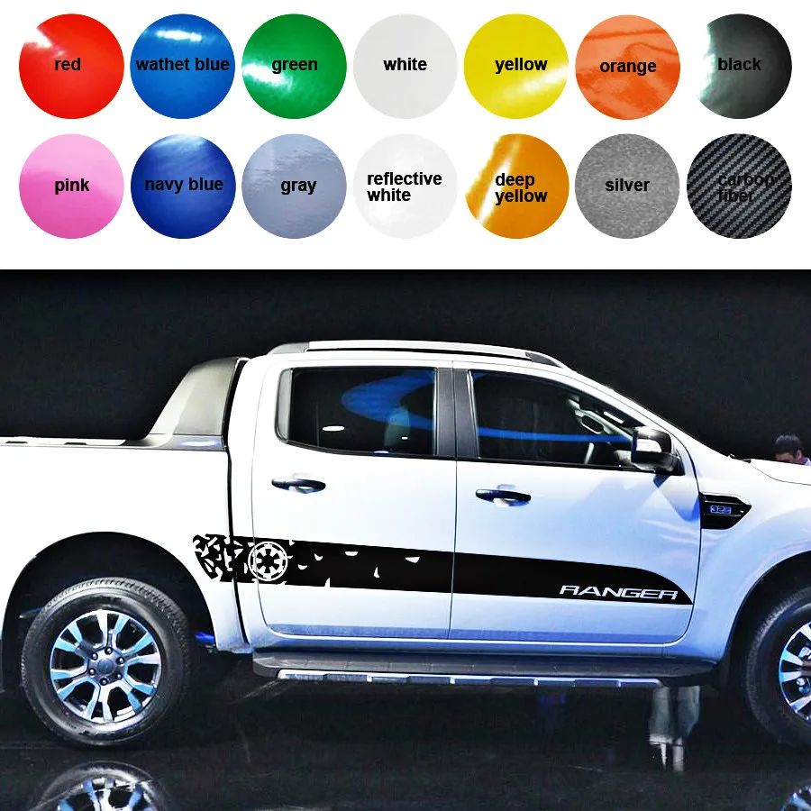 

free shipping 2 PC racing Gradient shards side stripe graphic Vinyl sticker for Ford ranger 2012 2013 2014 2015 2016 sticker