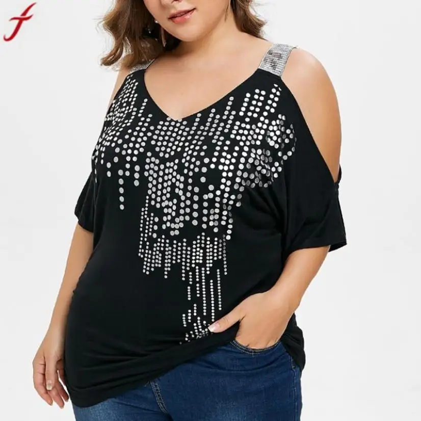 

Summer Tops Women Blouses 2019 Fashion Casual Dot Print Big Size Sling Tunic Shirt Cold Shoulder plus size blouse blusa feminina