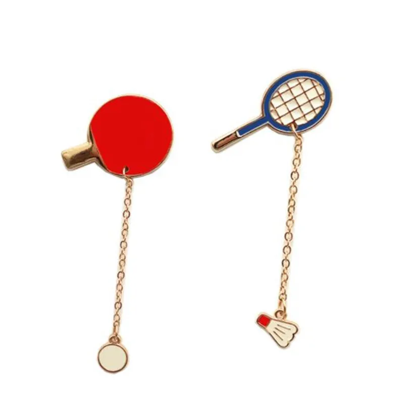 

WKOUD Fashion Brooch Pin Badges unique Design Badminton racket & Ping pong paddle Red Enamel Brooches for women men