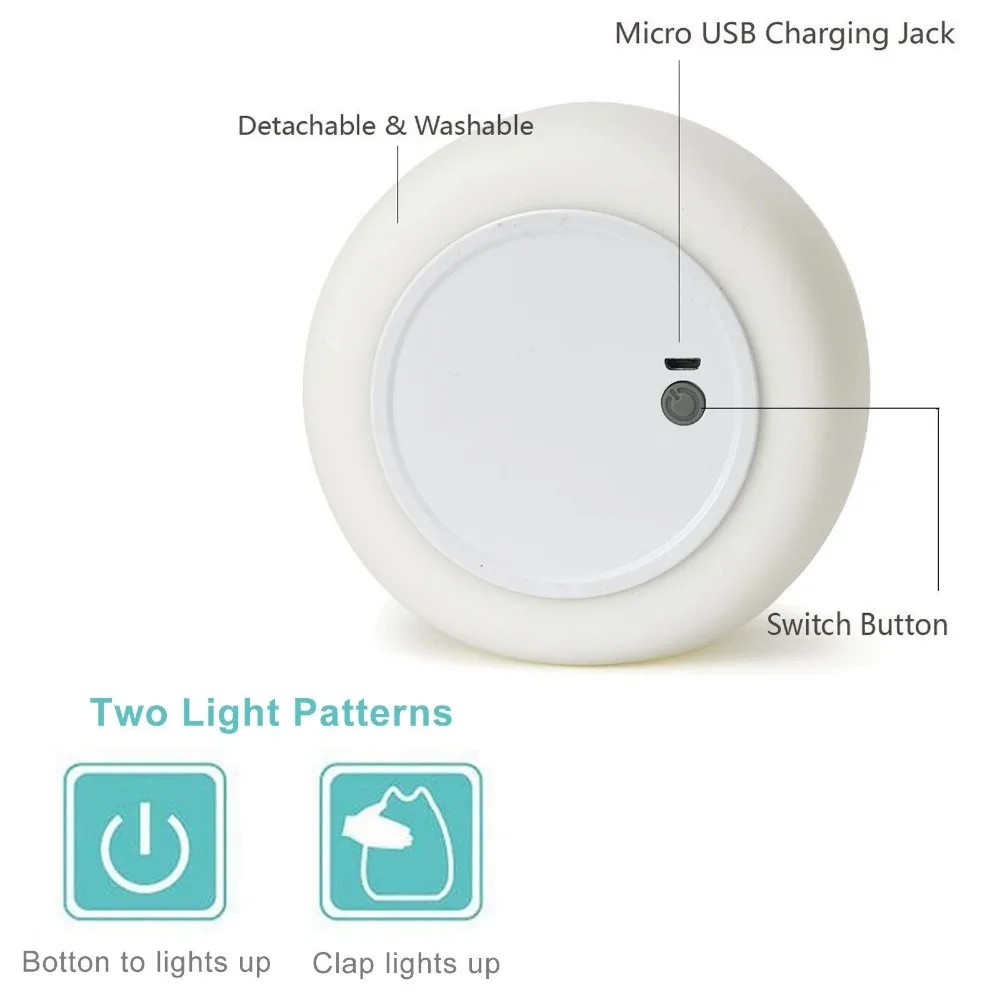 Детский ночник с животными, перезаряжаемый силиконовый сенсорный датчик, светодиодный ночник, 7 цветов, 2 режима, мягкий мультяшный Детский Светильник