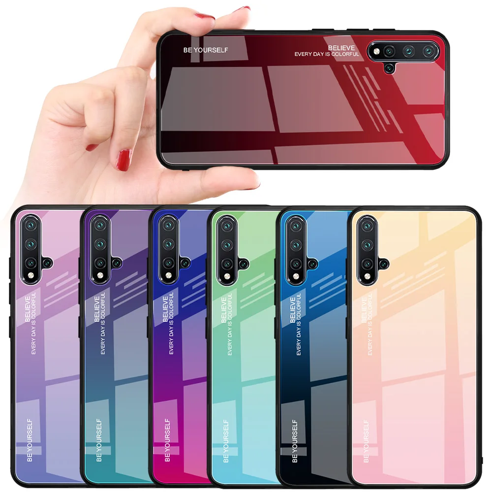 Gradient Tempered Glass Phone Case For Huawei Nova 5 5i 4E 3E 4 3 3i P20 Lite Y9 Y5 Y6 Y7 Prime Pro 2019 2018 Protective Cover | Мобильные