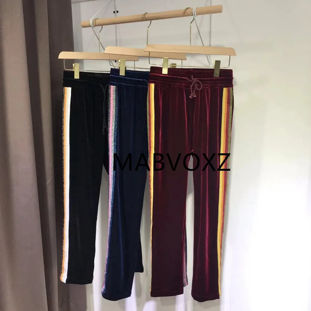 

Women Velvet Trousers Elastic Waist Fashion Straight Nine Pants