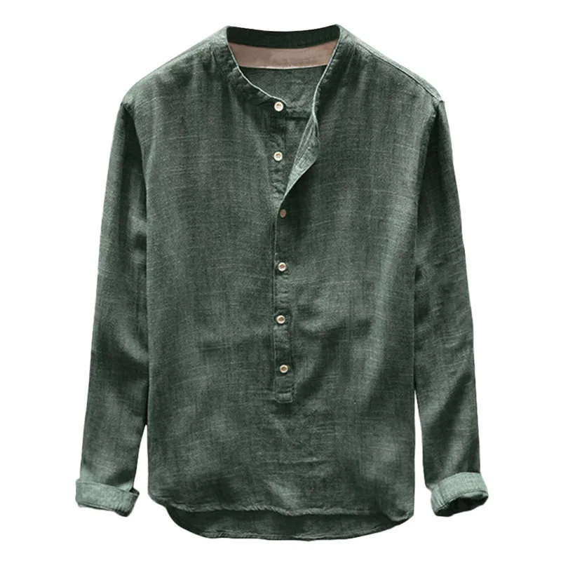  New Fashion Mens Men Autumn Winter Button Casual Daily Linen and Cotton Long Sleeve Travel Top Solid Blouse #4F04 (7)