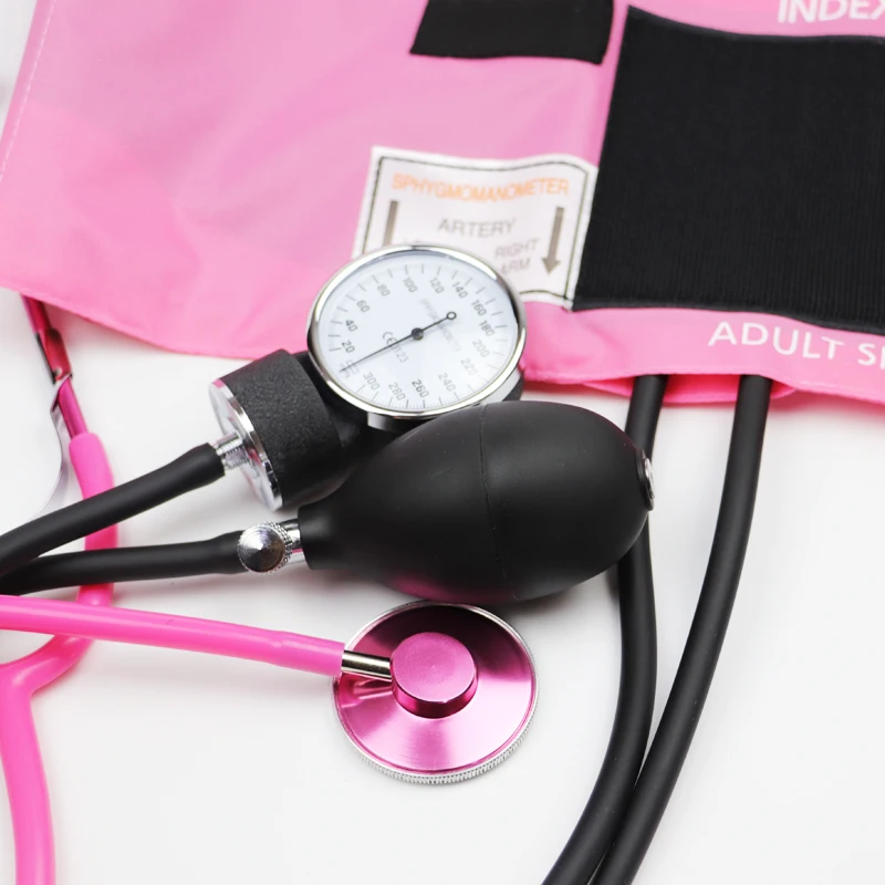 Pink Color Blood Pressure Monitor BP Cuff Stethoscope Arm Aneroid Sphygmomanometer with Cute Stethoscope