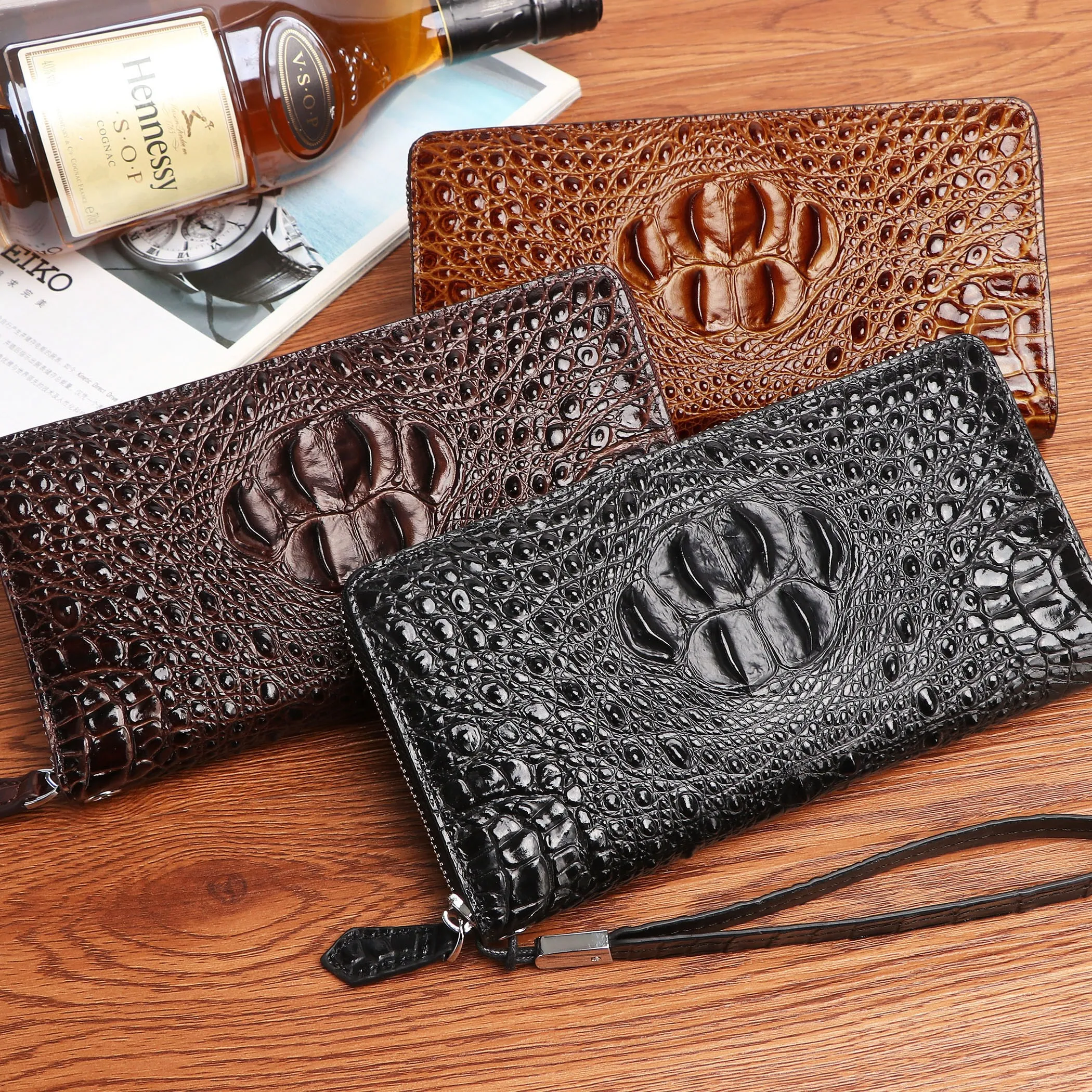 Men's wallet Thai crocodile leather wallet men's long handbag female leather wrist bag zipper wallet clutch Europe America 004 Men's wallet Thai crocodile leather wallet men's long handbag female leather wrist bag zipper wallet clutch Europe America 004