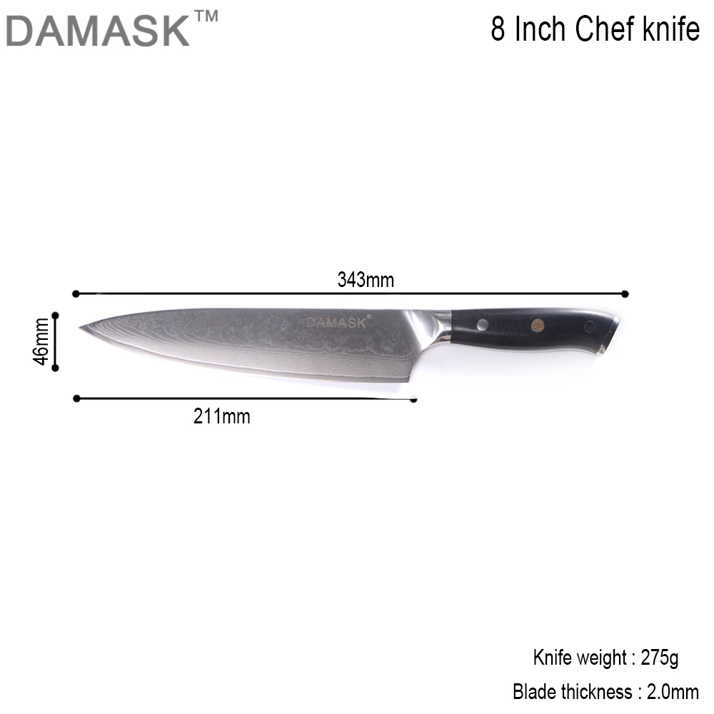 DAMASK Japanese Damascus Knife 8 Inch Chef Knife High-end Handmade Cooking Tool Black G10 Handle VG10 Steel Blade Kitchen Knife DAMASK Japanese Damascus Knife 8 Inch Chef Knife High-end Handmade Cooking Tool Black G10 Handle VG10 Steel Blade Kitchen Knife
