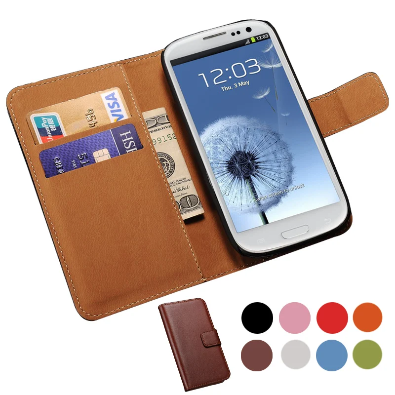 Genuine Leather Case For Samsung Galaxy S3 i9300 SIII Wallet Style Flip Phone Bag Cover Cases | Мобильные телефоны и
