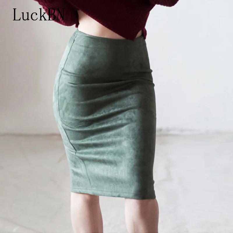 

Sexy Multi Color Suede Midi Pencil Skirt Women's Clothing New 2019 Fashion Elastic High Waist Office Female Bodycon Skirts Saias