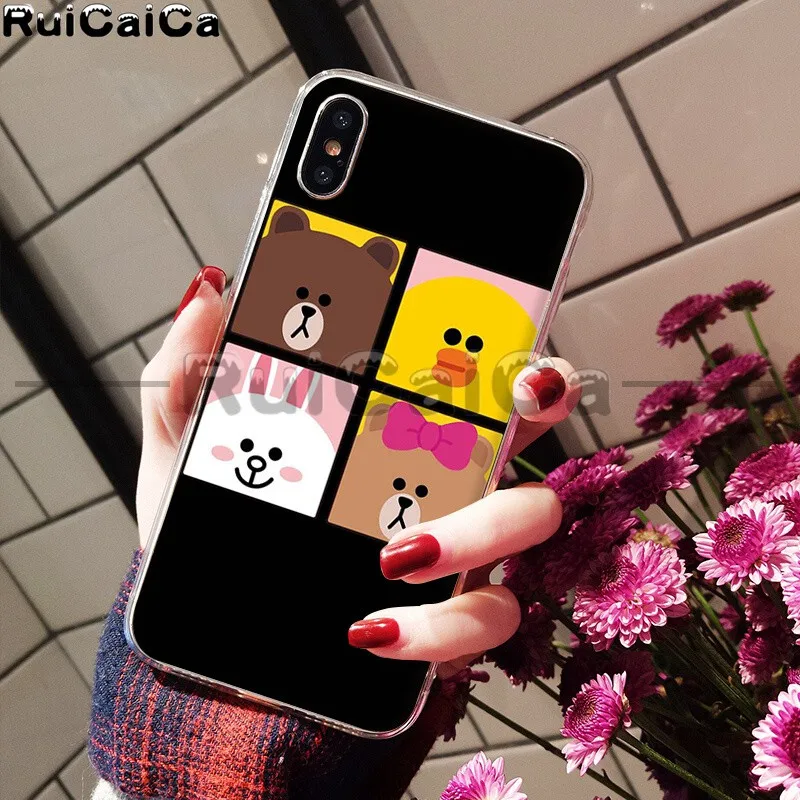 RuiCaiCa Line Friends коричневый Медведь Мягкий ТПУ чехол для телефона для Apple iPhone 8 7 6 6S Plus X XS MAX 5 5S SE XR мобильных телефонов