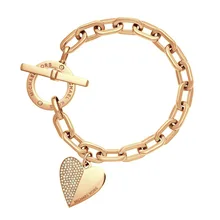 SUPIN Fashion Exquisite Link Chain Polishing Crystal Gold Sliver Rose Gold Wrist Bracelet Trendy Heart Metal Cuff Bracelet