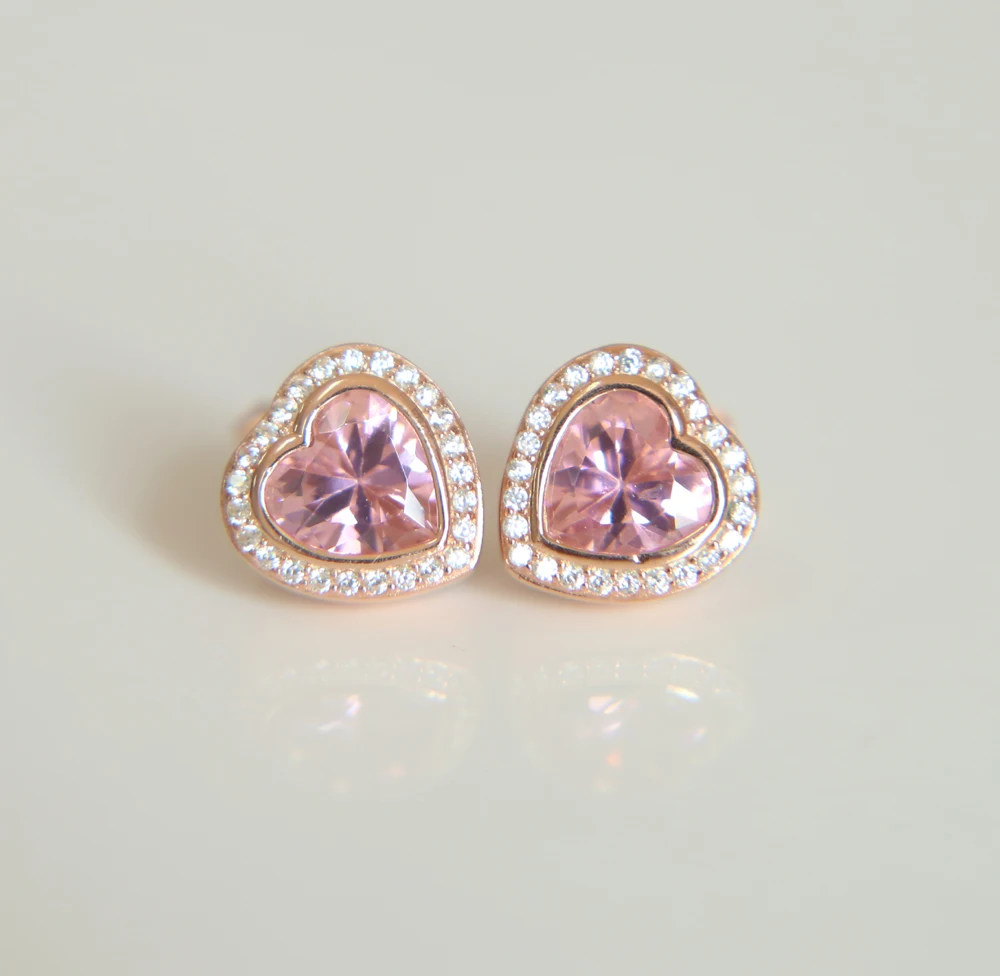 2017 Della Fabbrica Del Commercio All'Ingrosso 100% 925 Argento Sterlina Rosa Borchie A Forma Di Cuore Cubic Zirconia Cuore Di Rosa Delle Donne Di Col
