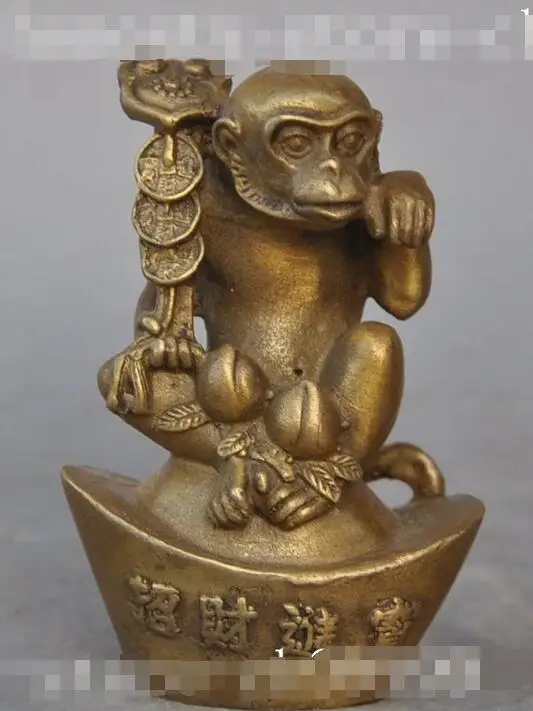 9.5cm china fengshui brass wealth money ruyi Peaches zodiac monkey lucky statuein Statues