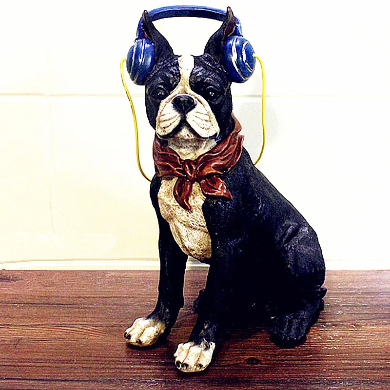 

Simulation Bulldog Statue Animals Retro Boston Terrier Earphone Tarento Dogs Colophony Crafts Home Decorations Gift Toy L2637