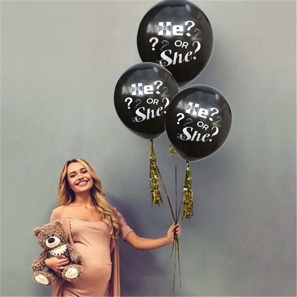 10pcs 12inch He Or She Black Latex Balloons Gender Reveal Baby Shower Decorations Boy Girl Birthday Party Supplies | Дом и сад