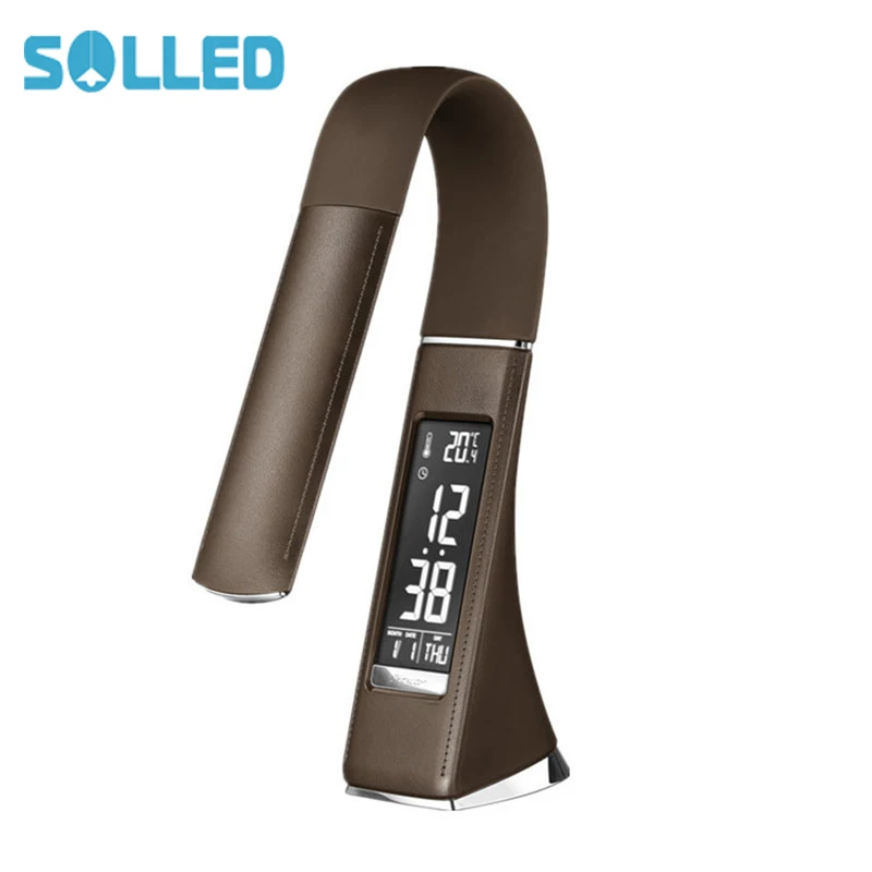 

SOLLED LED Desk Lamp Electronic VA Screen 3 Level Dimmable LED Table Lamp EyCare Reading Light Calendar Temperature Alarm Clock