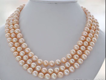 

FREE SHIPPING 00083 pink round FRESHWATER CULTURED pearl necklace