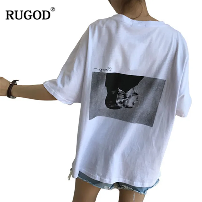 Женская футболка с круглым вырезом RUGOD белая свободная короткими рукавами и
