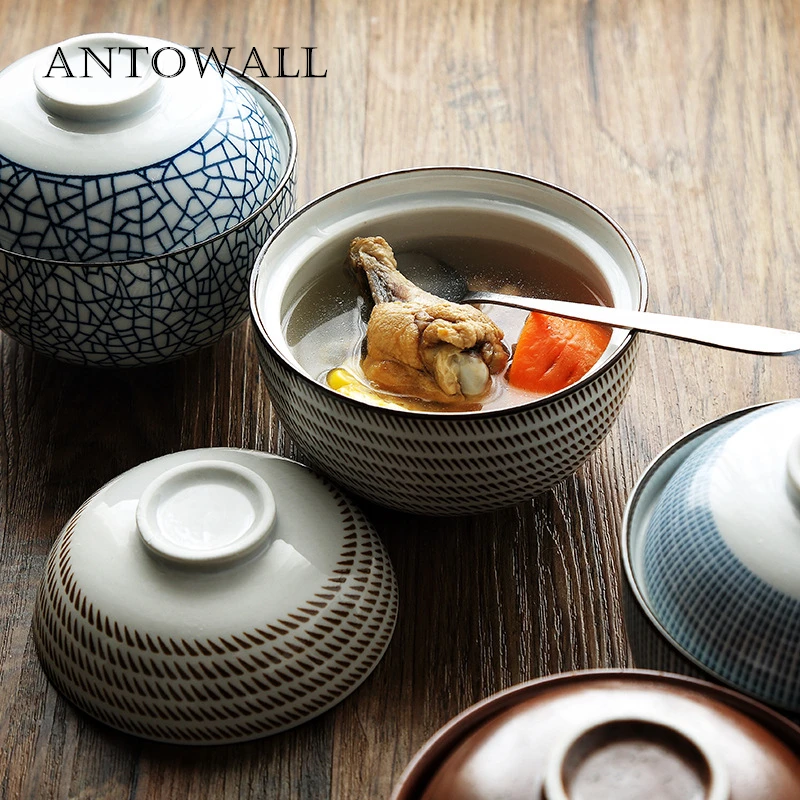 ANTOWALL японский HENGFENG 4 5 дюйма и 6 керамическая миска для супа с крышкой сине белая